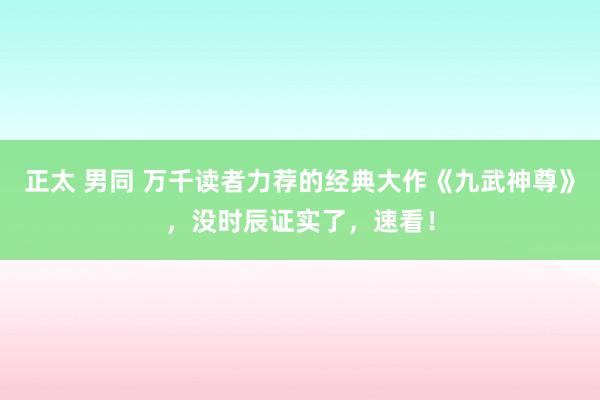 正太 男同 万千读者力荐的经典大作《九武神尊》，没时辰证实了，速看！